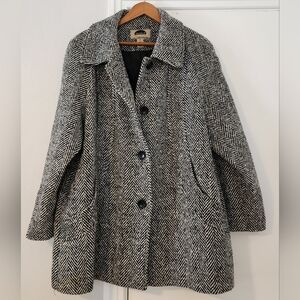 Mark Reed Herringbone Womens Wool Blend Tweed pattern Collared Coat Jacket 16